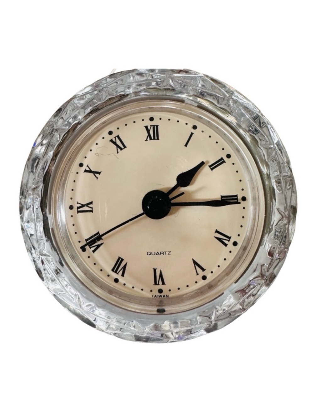 Vintage 3.5" Crystal Diamond Desk Clock Heavy Paperweight Taiwan Quartz